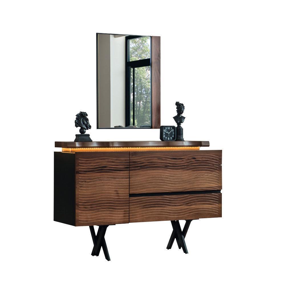Exklusiver Schminktisch Spiegel Holz Kosmetiktisch Braune Luxus Konsole