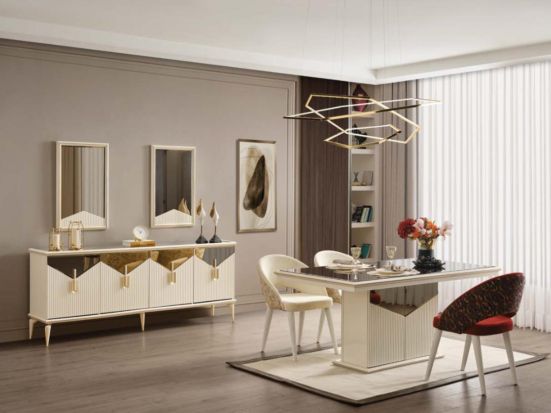 Komplette Esszimmer Esstisch 2tlg Anrichte Esszimmertisch Gold Holz