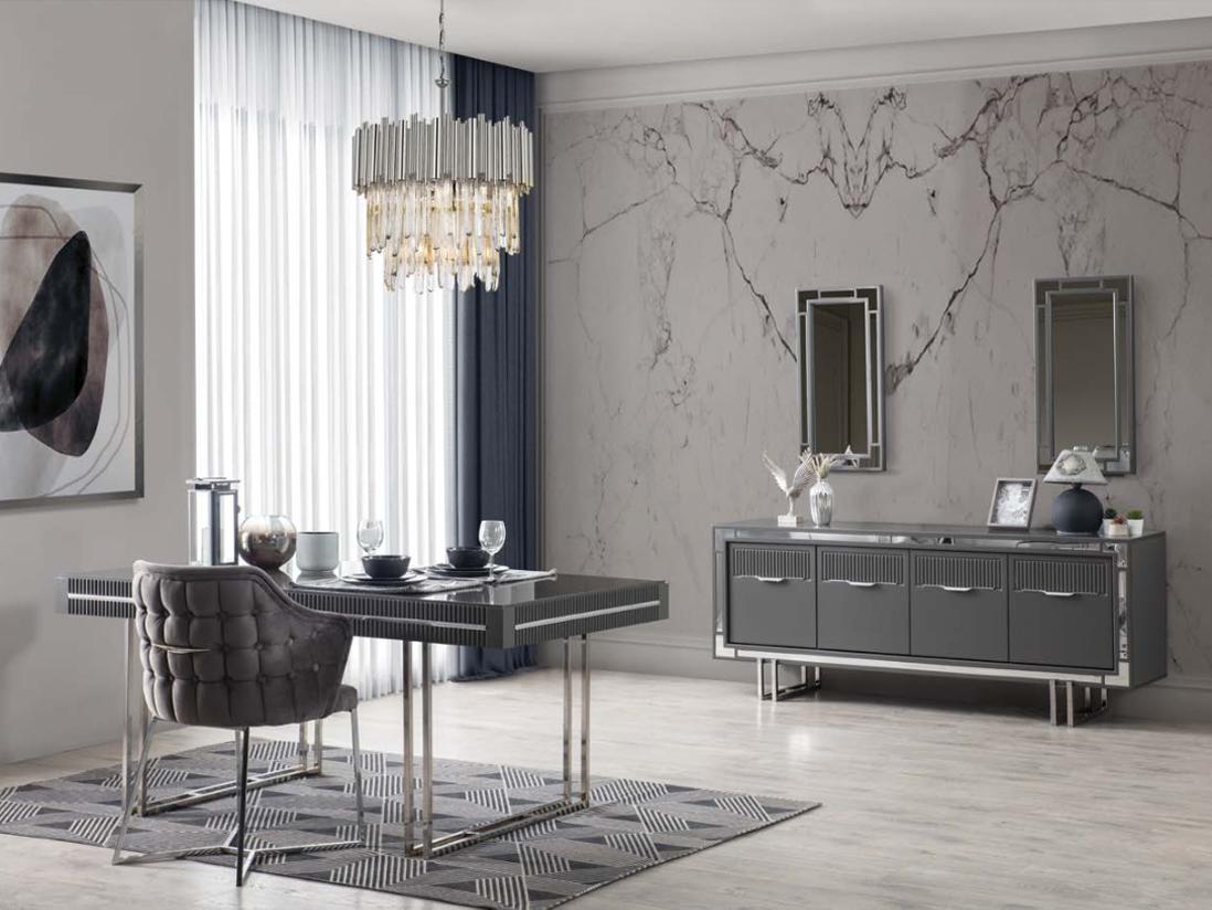 Moderne Komplette Esstisch 2tlg Anrichte Esszimmertisch Holz Grau