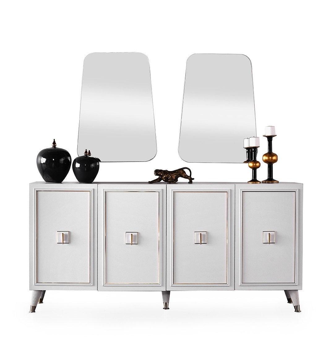 Anrichte Sideboard Schrank Spiegel Weiß Holz Kommode Holzschrank Set