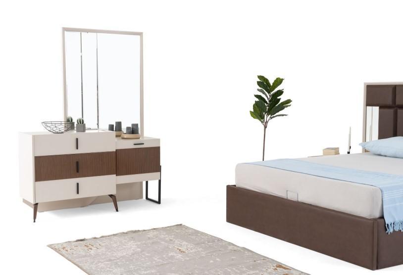 Frisiertisch Schminktisch Schminkkommode Spiegel Holz Beige Konsole