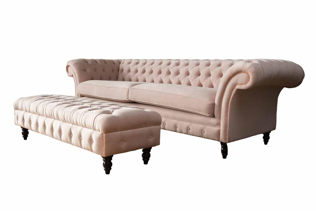 Sofa 4 Sitzer Hocker Couch Polster Chesterfield Sitz Textil Stoff Neu