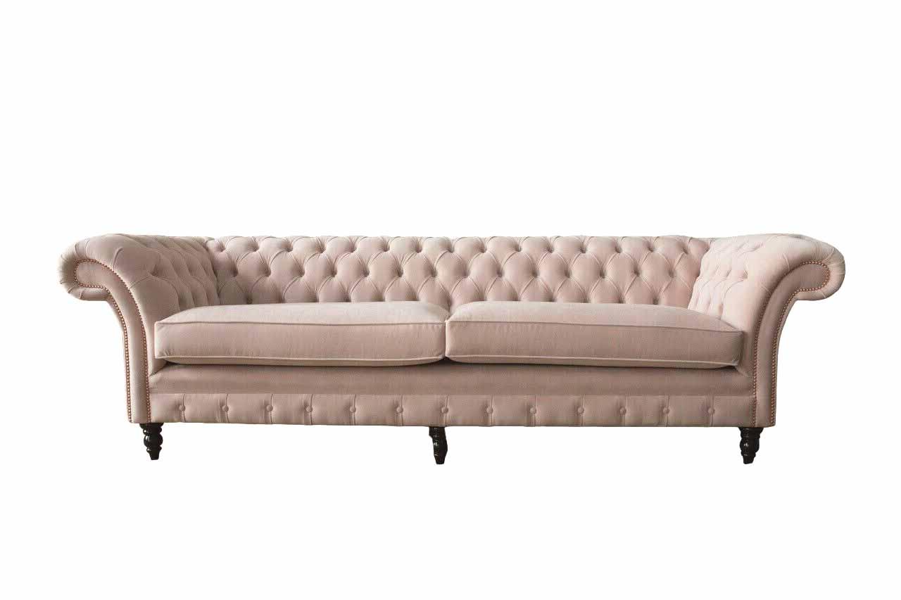 Chesterfield 4 Sitzer Design Sofa Rosa Polstermöbel Sofas Stoff Textil