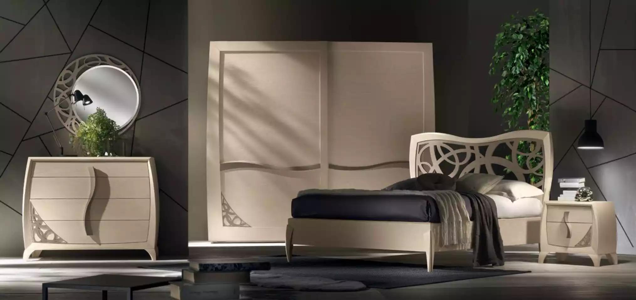 Komplettes Schlafzimmer Set Design Modern Luxus Bett 2x Nachttisch 6 tlg