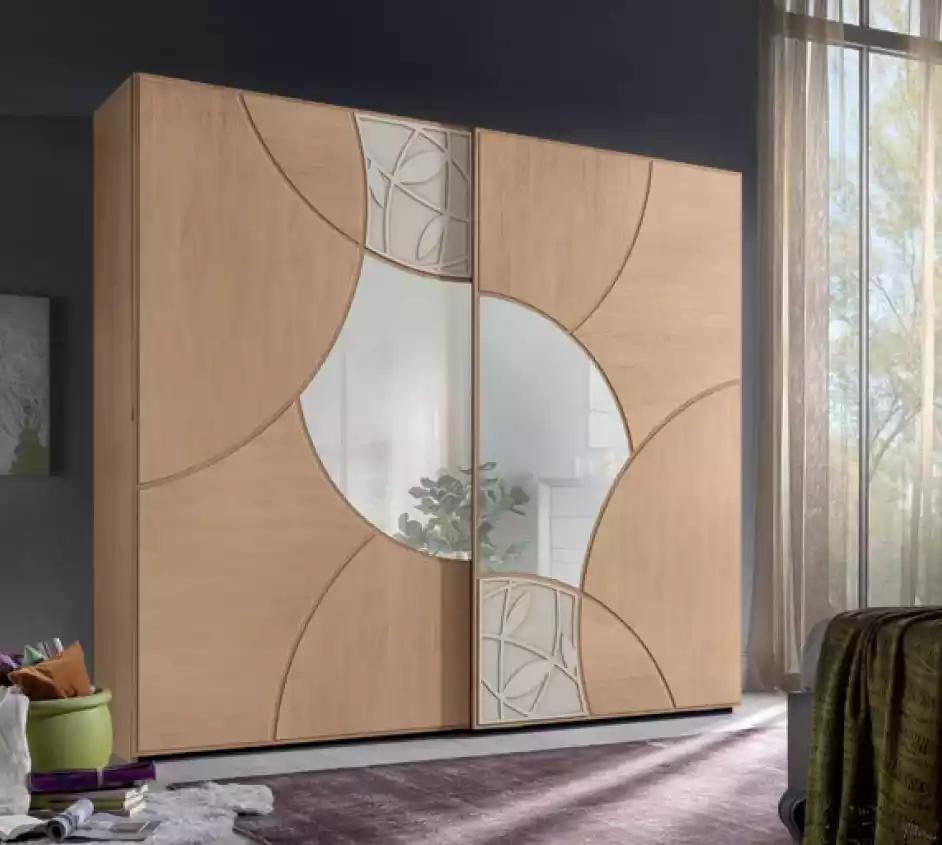 Kleiderschrank Mit Schwebetüren Schlafzimmer Holz Schrank Braun Spiegel