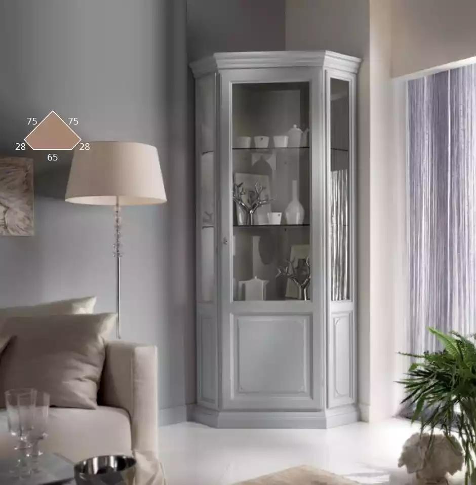 Eck Vitrine Schrank Weiß Vitrinen Wohnzimmer Klassischer Design Regal