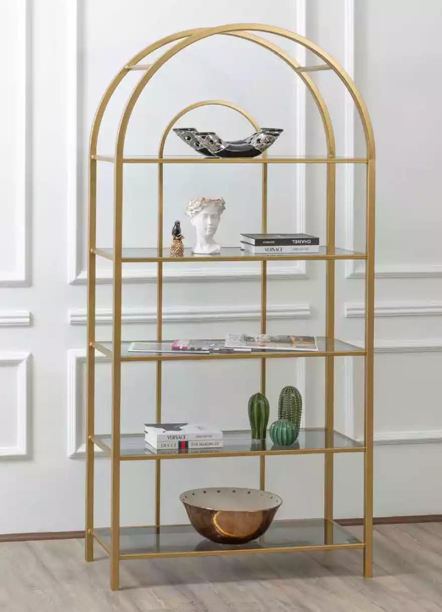 Wohnzimmer Regal Raumteiler Standregal Bücherschrank Aufbewahrung Gold