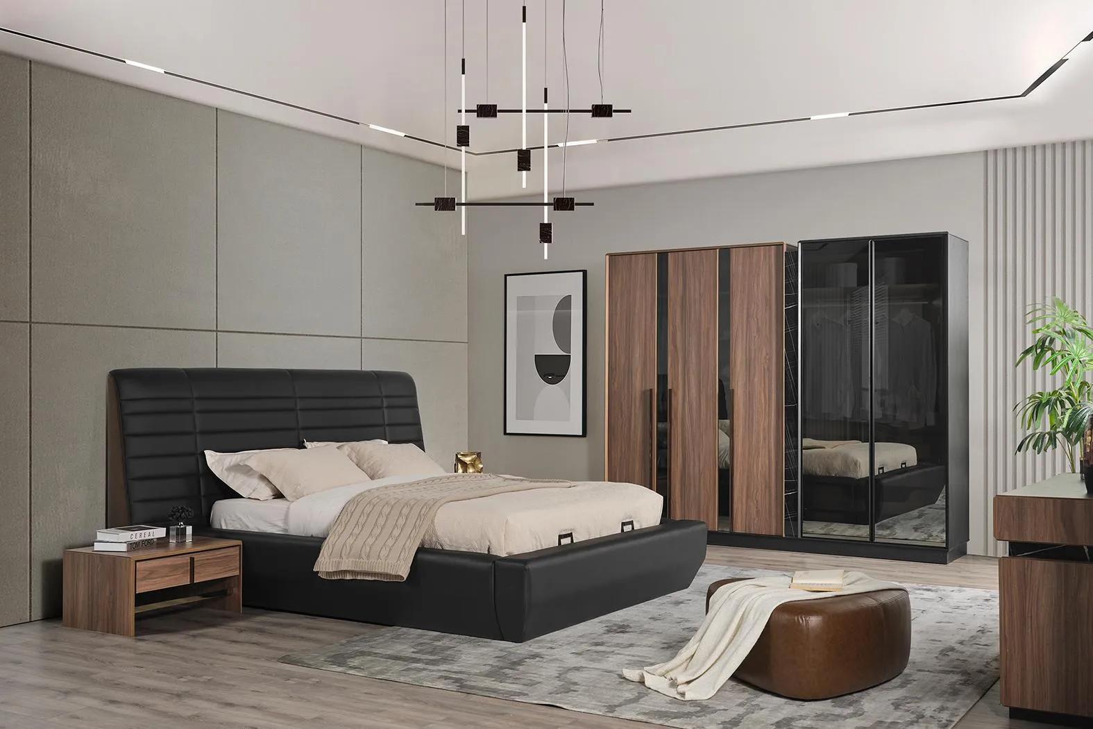 Schlafzimmer Set Bett 2xNachttische Kleiderschrank 4tlg Design Luxus