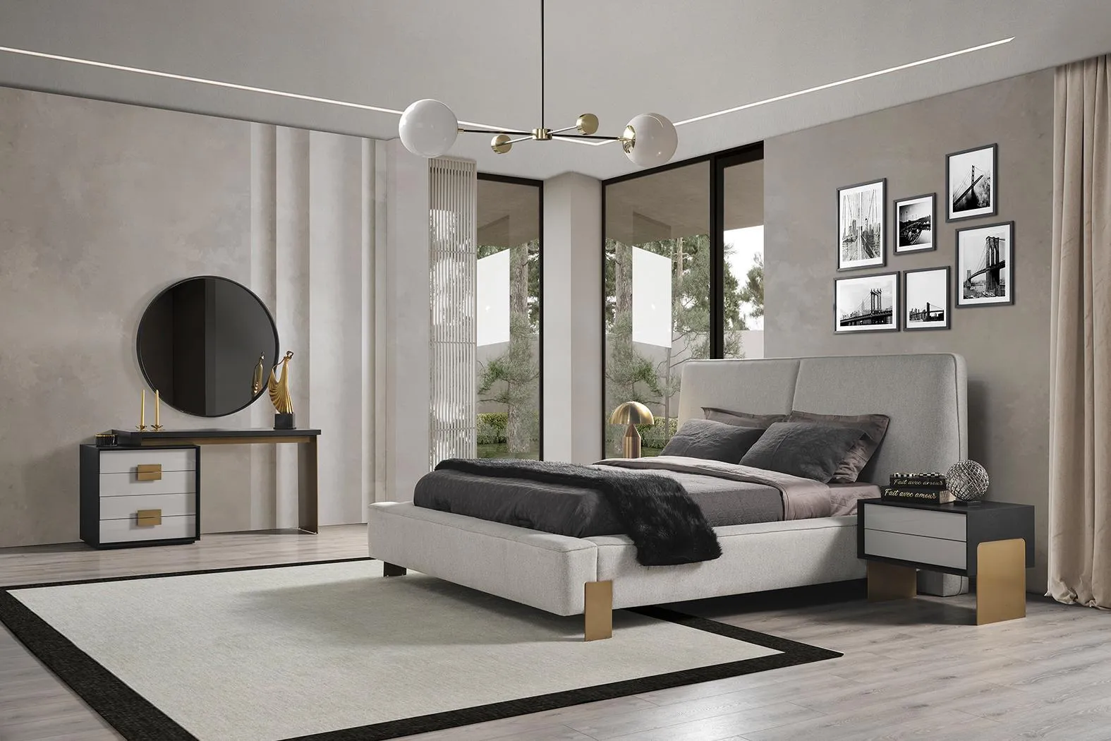 Schlafzimmer Set Bett 2x Nachttische Schminktisch Luxus 5tlg