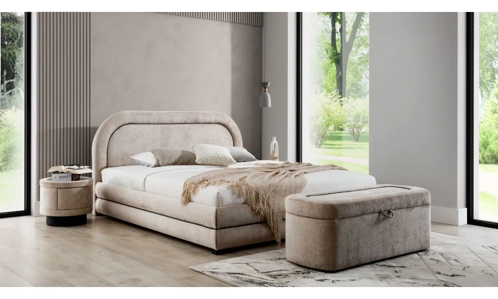 Exklusive Beige Schlafzimmer Garnitur Doppelbett Polster Nachttische
