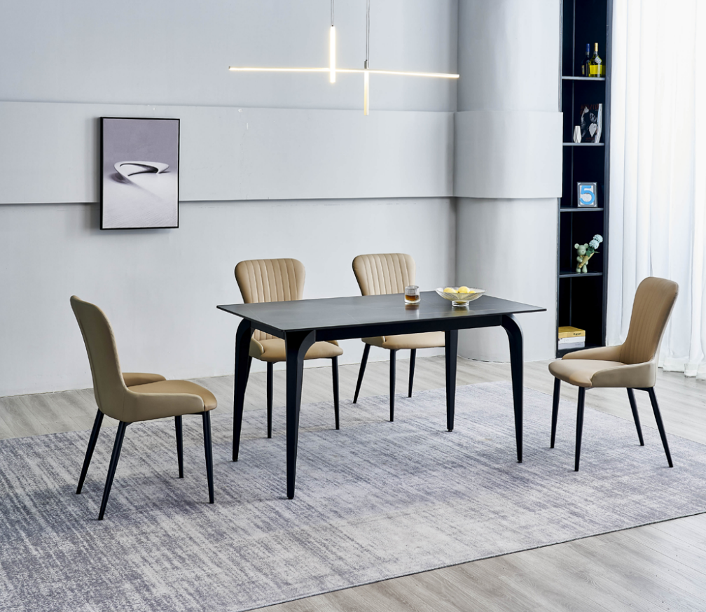 Moderner Grauer Esstisch Designer 6x Textilstühle Holz Esszimmergruppe
