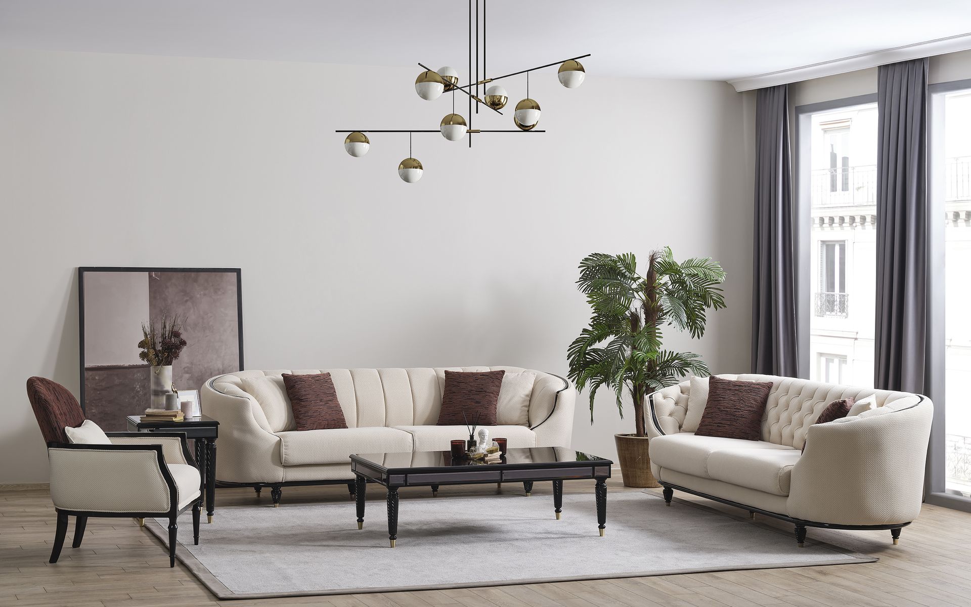 Weißes Wohnzimmer Set Sofagarnitur 3+3+1 Couchtisch Beistelltisch 5tlg