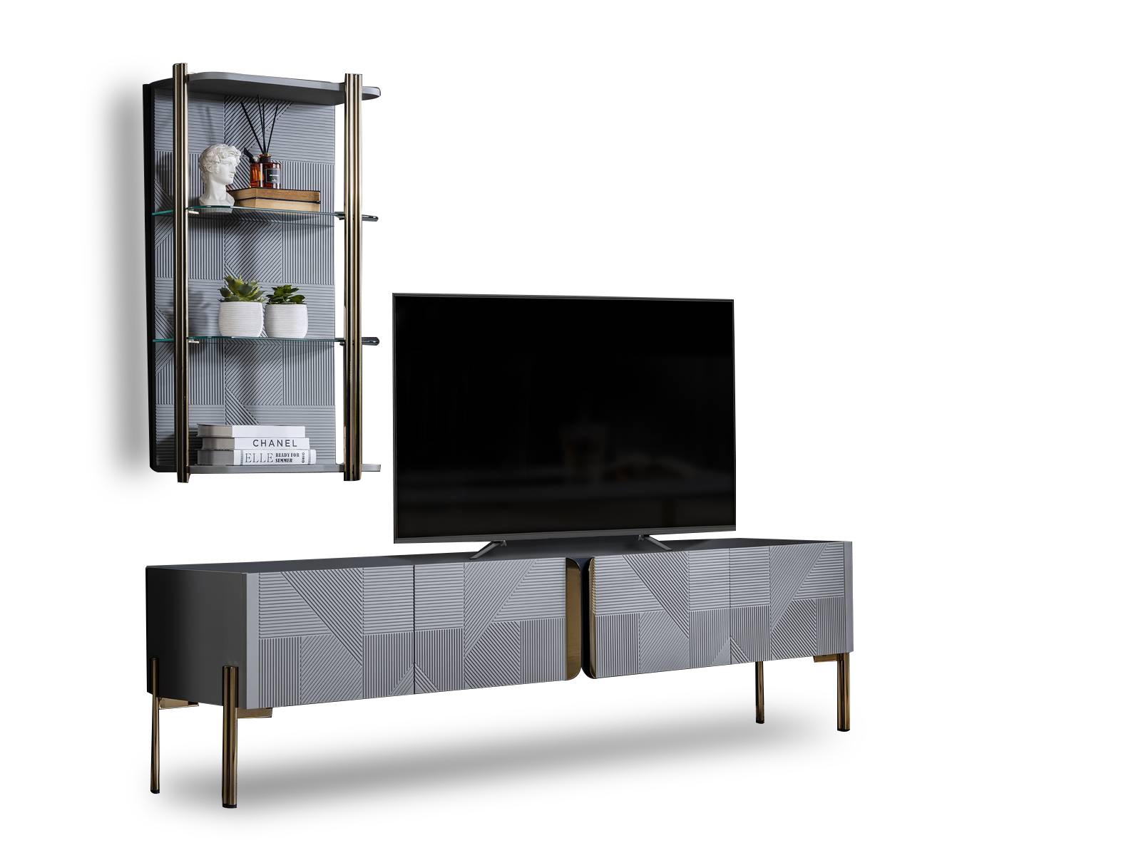 Grauer Wohnzimmer Designer TV-Schrank Luxuriöser Wandschrank Wohnset