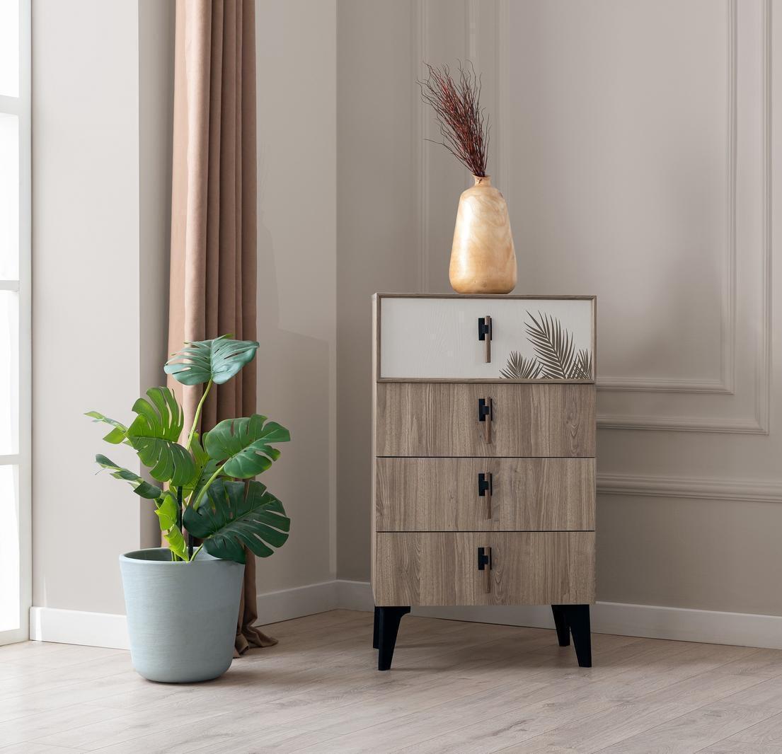 Schlafzimmer Möbel Hellbraune Hochkommode Designer 4x-türige Kommode
