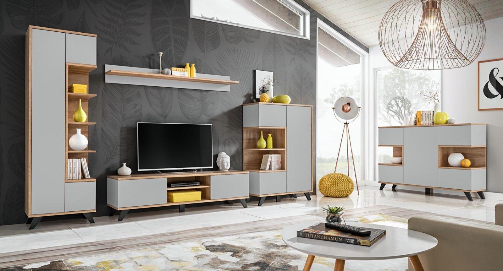Wohnzimmer Garnitur 5 tlg Luxus Wohnwände Holz Möbel Set TV-Ständer Neu