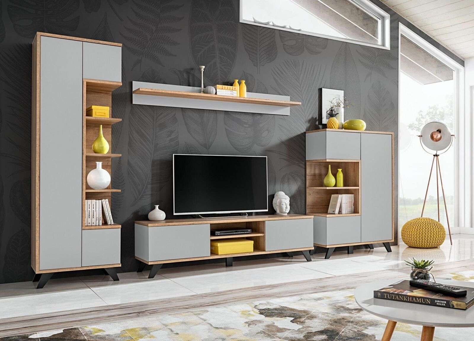 Wohnzimmer Set Bücherregal TV-Ständer Wandregal Wohnwände Holz Möbel Set 4tlg.