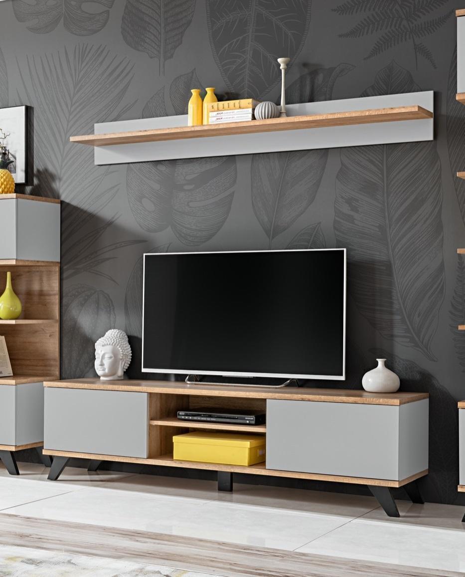 Wohnzimmer Luxus Garnitur TV-Ständer Modern Regal Möbel Holz Designer