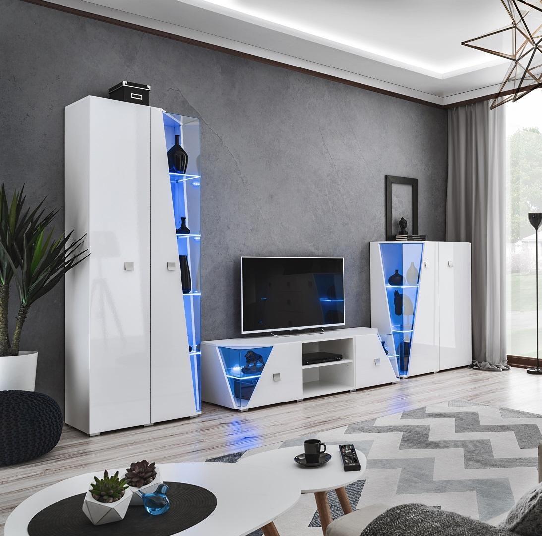 Wohnzimmer Luxus Einrichtung Set 3 tlg Wohnwand Designer Möbel Vitrine Holz