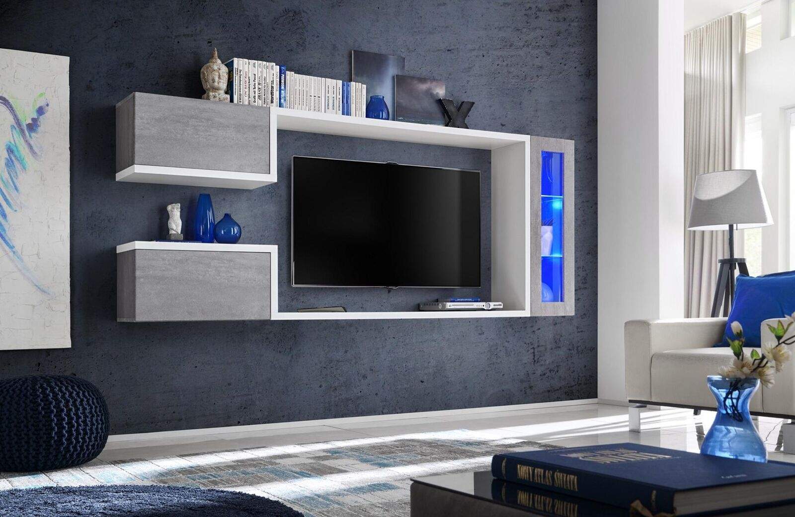 Wohnwand Garnitur Designer Möbel Wandschrank Modern Holz Regale Neu