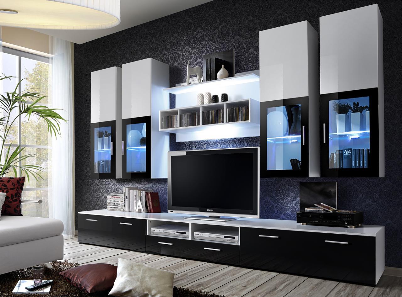 Modern Design Wohnwand Holz Wand Regale Komplett TV-Ständer Einrichtung