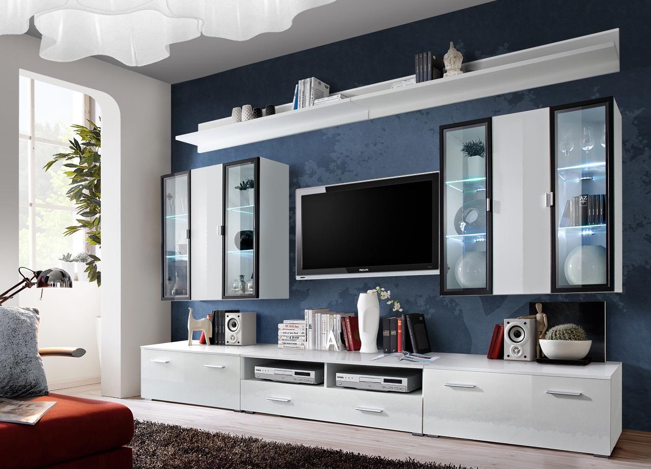 Wohnzimmermöbel Set Designer Wohnwand Einrichtung Wandschrank Weiß