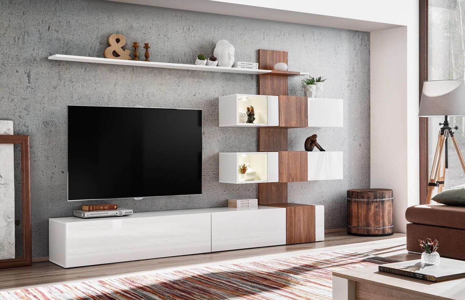 Modern Wohnwand Luxus Einrichtung Wohnzimmer Design TV-Ständer Wand Regale