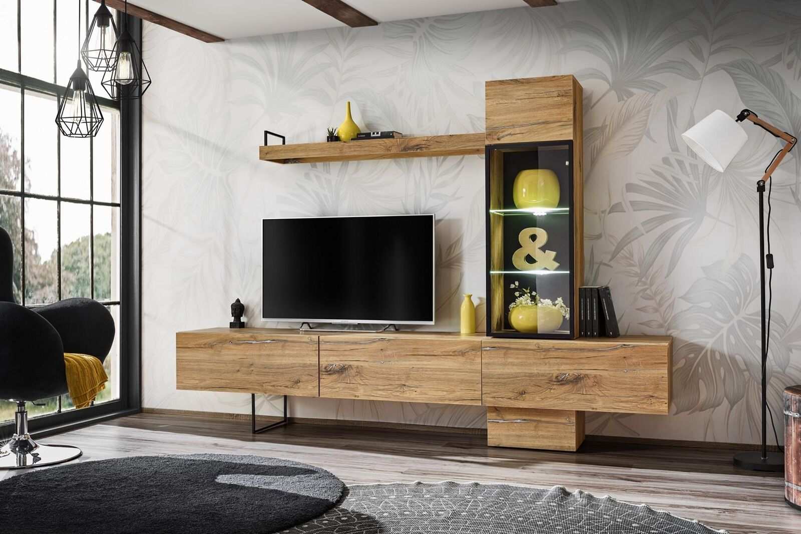 Wohnwand Designer Wohnzimmer Set Lowboard Wandregal TV-Ständer Neu Möbel
