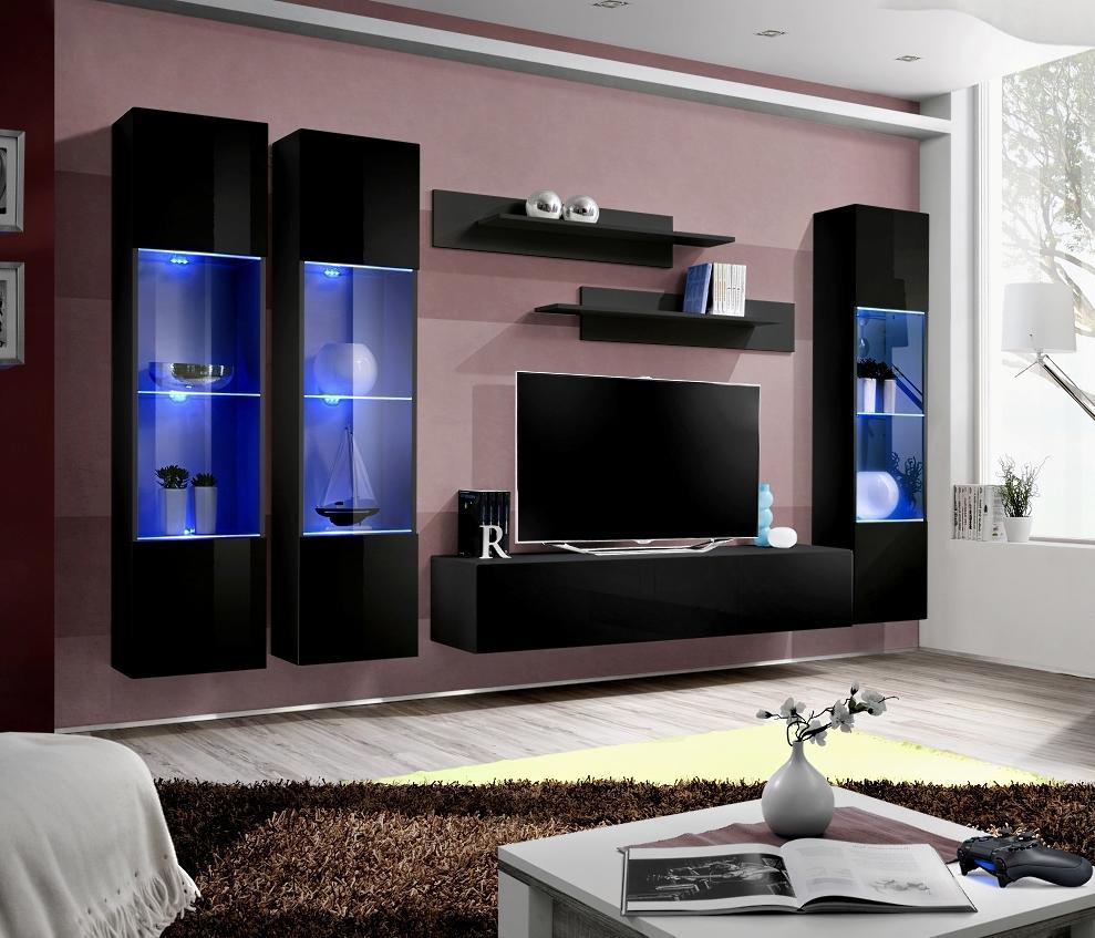 Wohnzimmer Garnitur 6 tlg Wohnwand Lowboard TV-Ständer Hänge Vitrine Holzmöbel