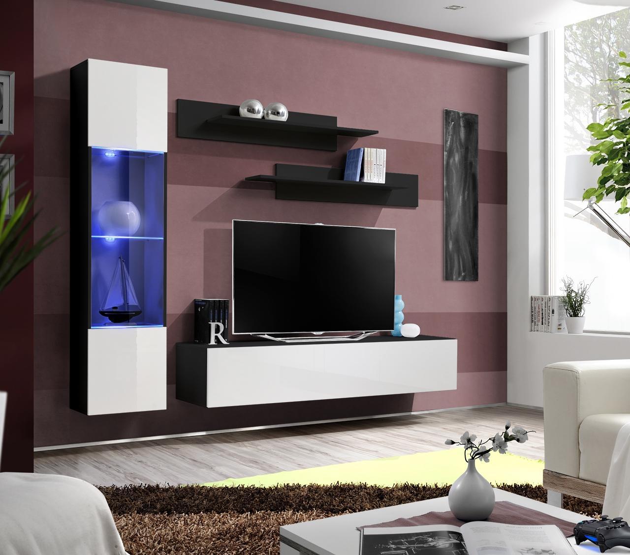 Komplett Set 4 tlg Designer Luxus Wohnzimmermöbel Wand Regal Hänge Vitrine Möbel