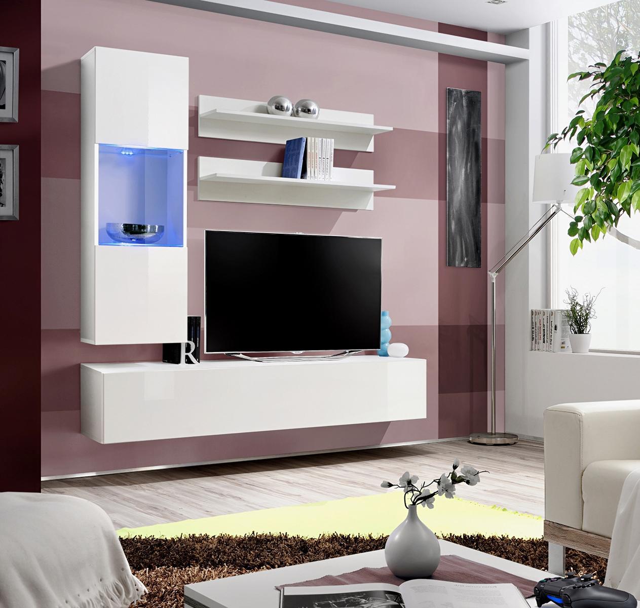 Wohnwand Garnitur TV Ständer Lowboard Designer Hänge Vitrine Holz Einrichtung