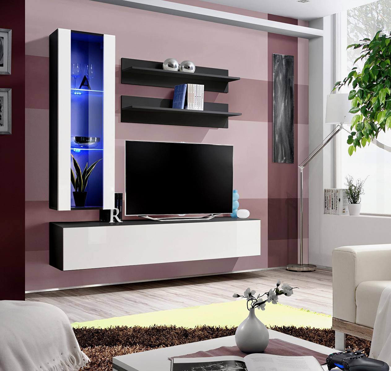 Wohnzimmer Wohnwand Wandregal TV Schrank Hänge Vitrine Regal Holz Möbel Neu