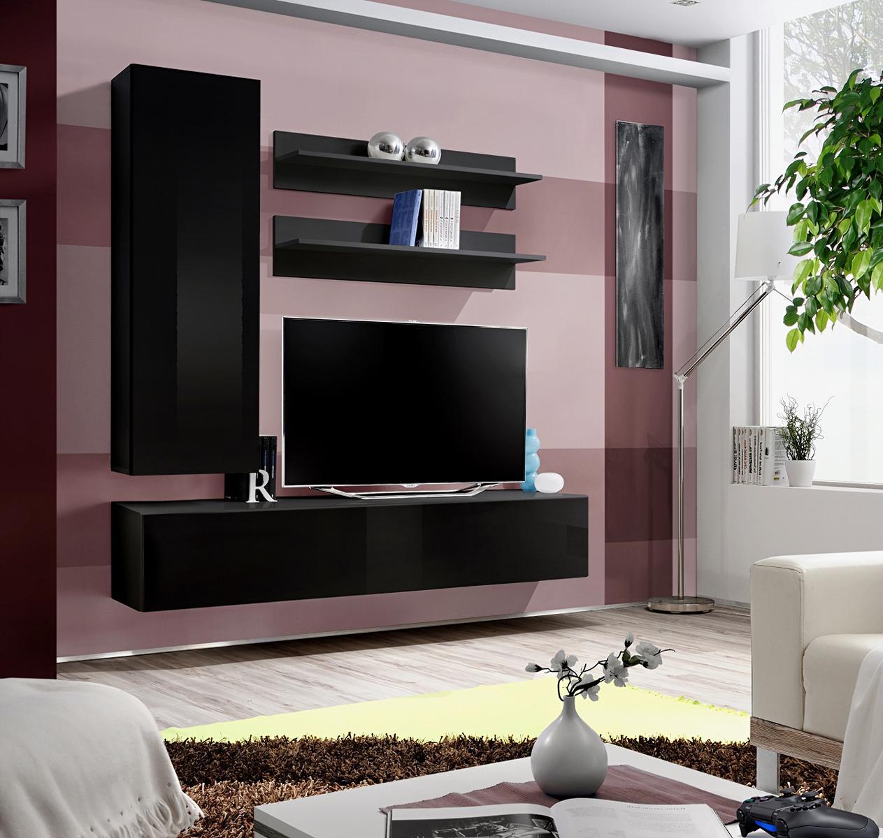 Luxus Modern Wohnwand Lowboard Wandschrank Wohnzimmer Holzmöbel 4tlg. Neu