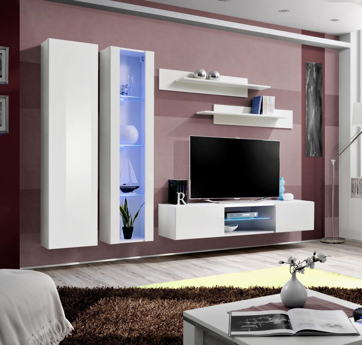 Wohnzimmer Weiß Möbel Wohnwand Hänge Vitrine Hänge Schrank Komplett Einrichtung