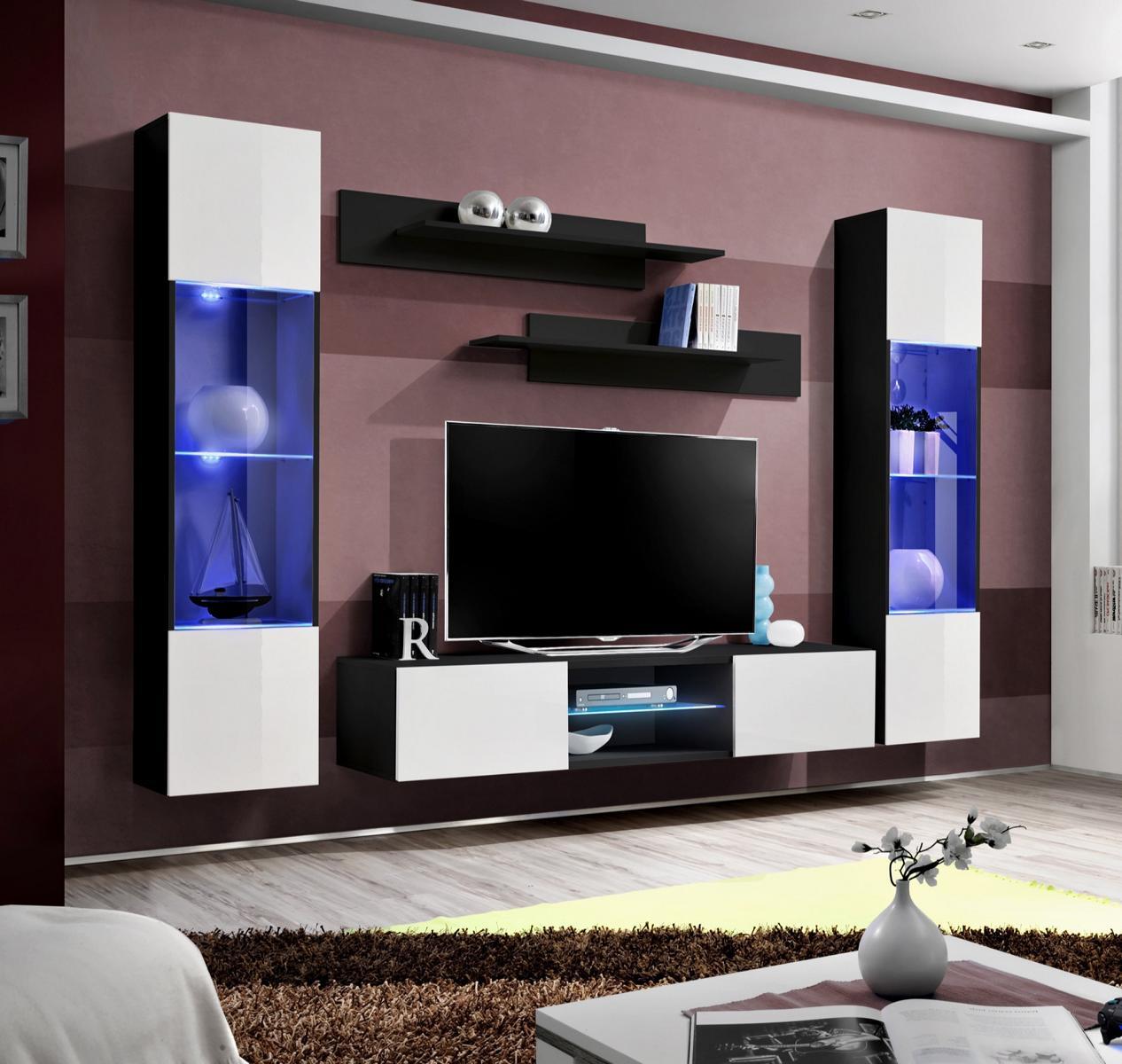 Wohnwand Hänge Vitrine Wand Regale Komplett Designer Luxus TV-Ständer Neu