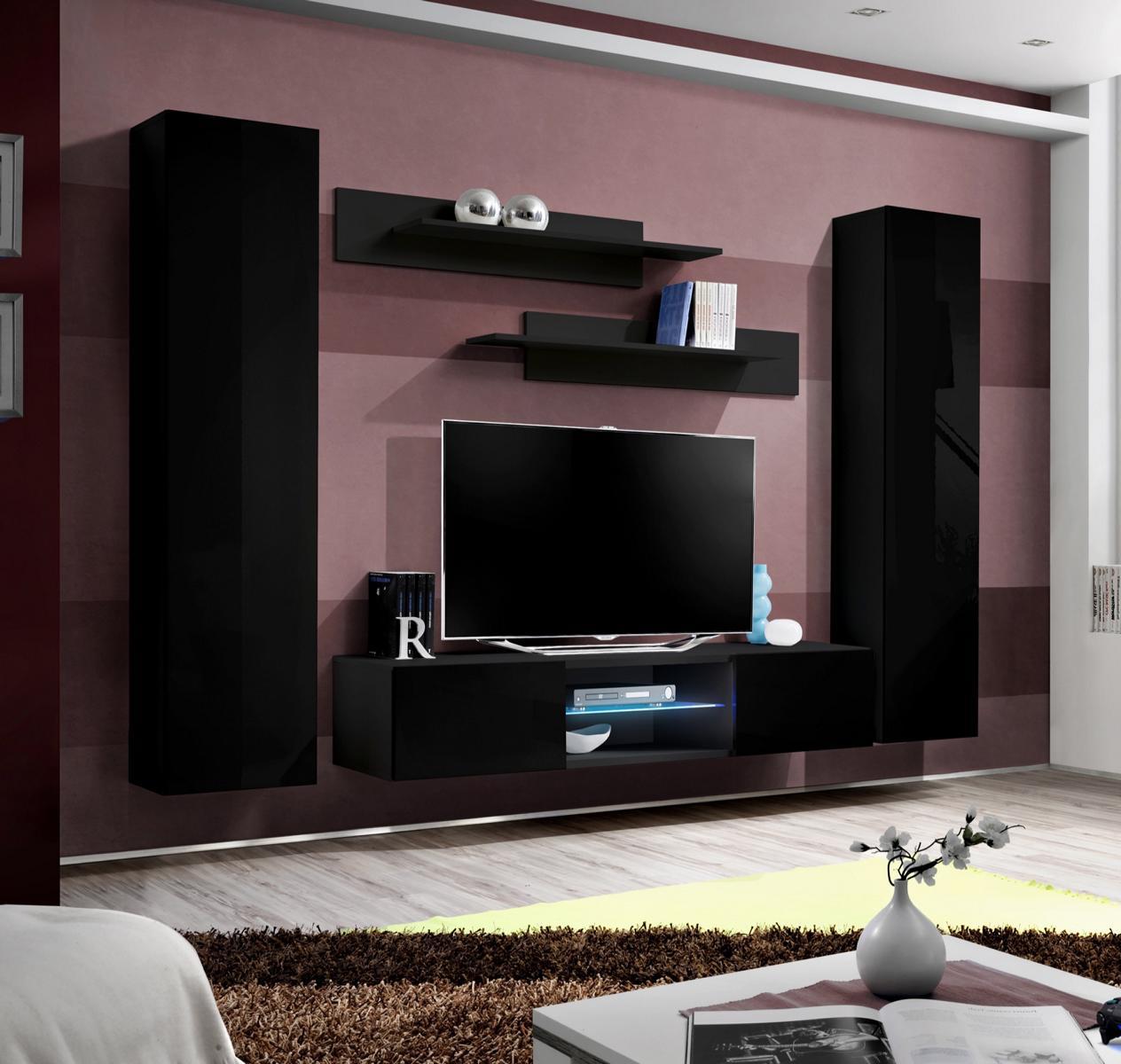 Wohnzimmer Komplett Wohnwand Wandschrank TV-Ständer Holz Designer Wandregal