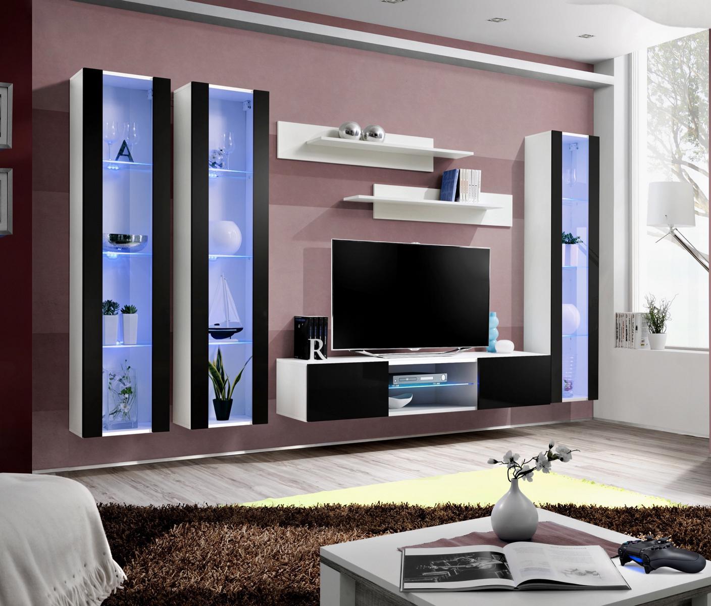 Garnitur Wohnzimmer Set Wohnwand Hänge Vitrine Moderne Komplett Design Neu