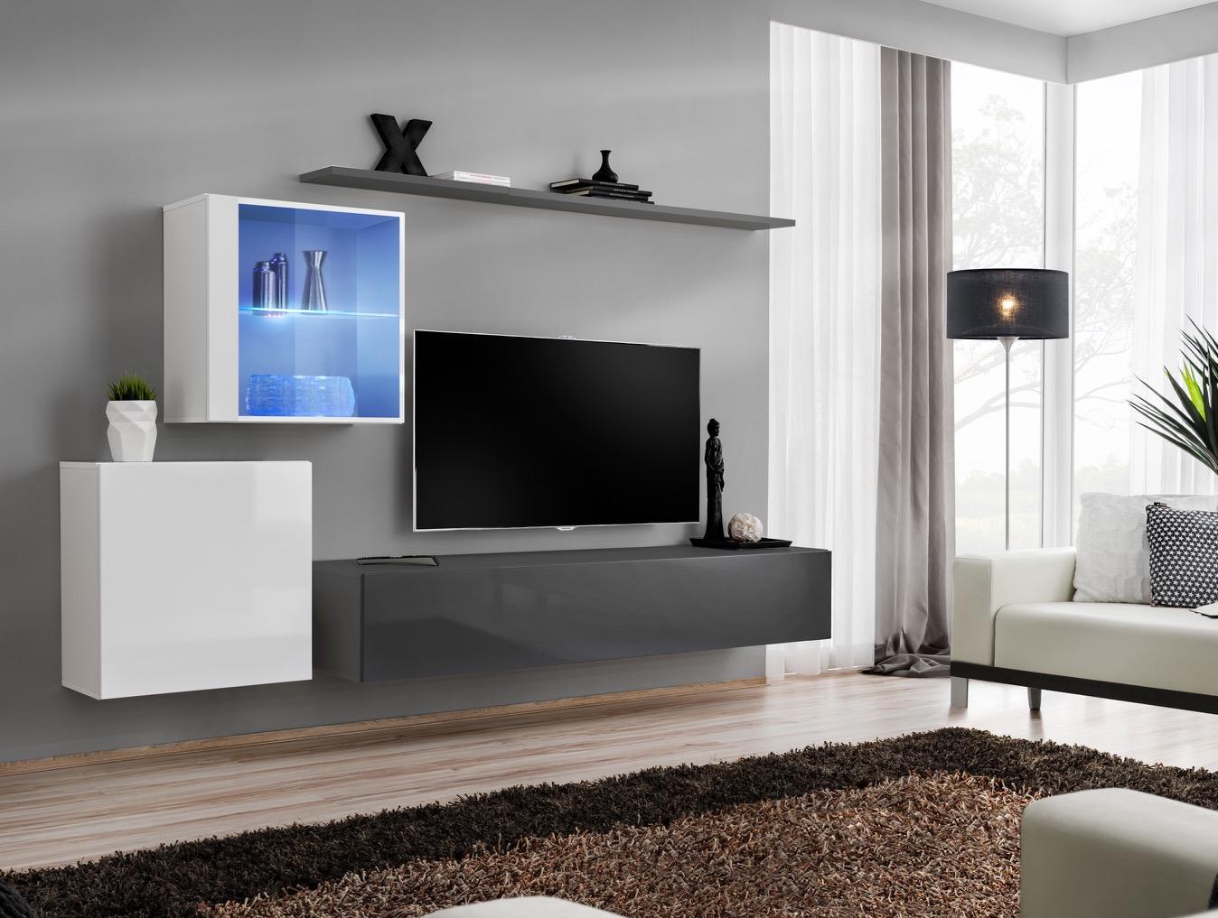 Wohnwand Set 4tlg Designer Einrichtung Wand Regale Wohnzimmer Hänge Vitrine