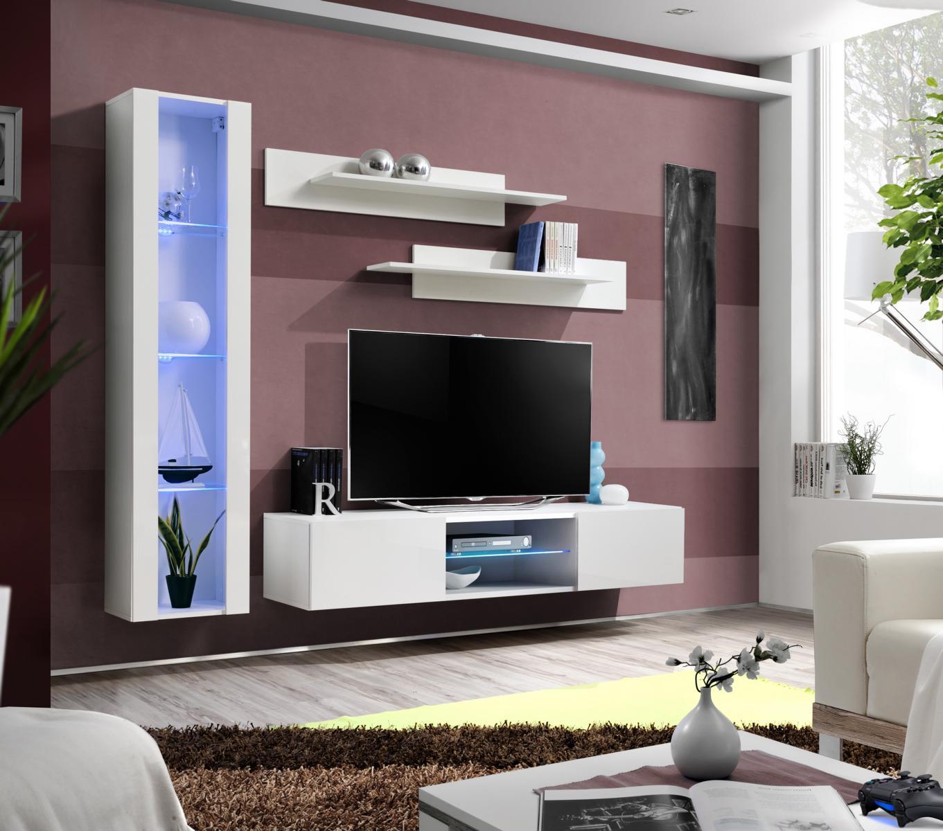 Weiß Wohnwand Wand Regale Luxus Hänge Vitrine Designer Möbel Modern Einrichtung