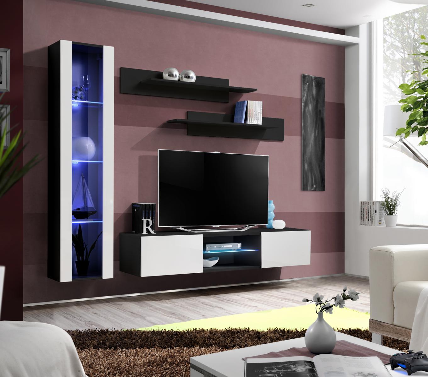 Luxus Wohnwand Einrichtung Hänge Vitrine Wohnzimmer Designer Garnitur Wandregale