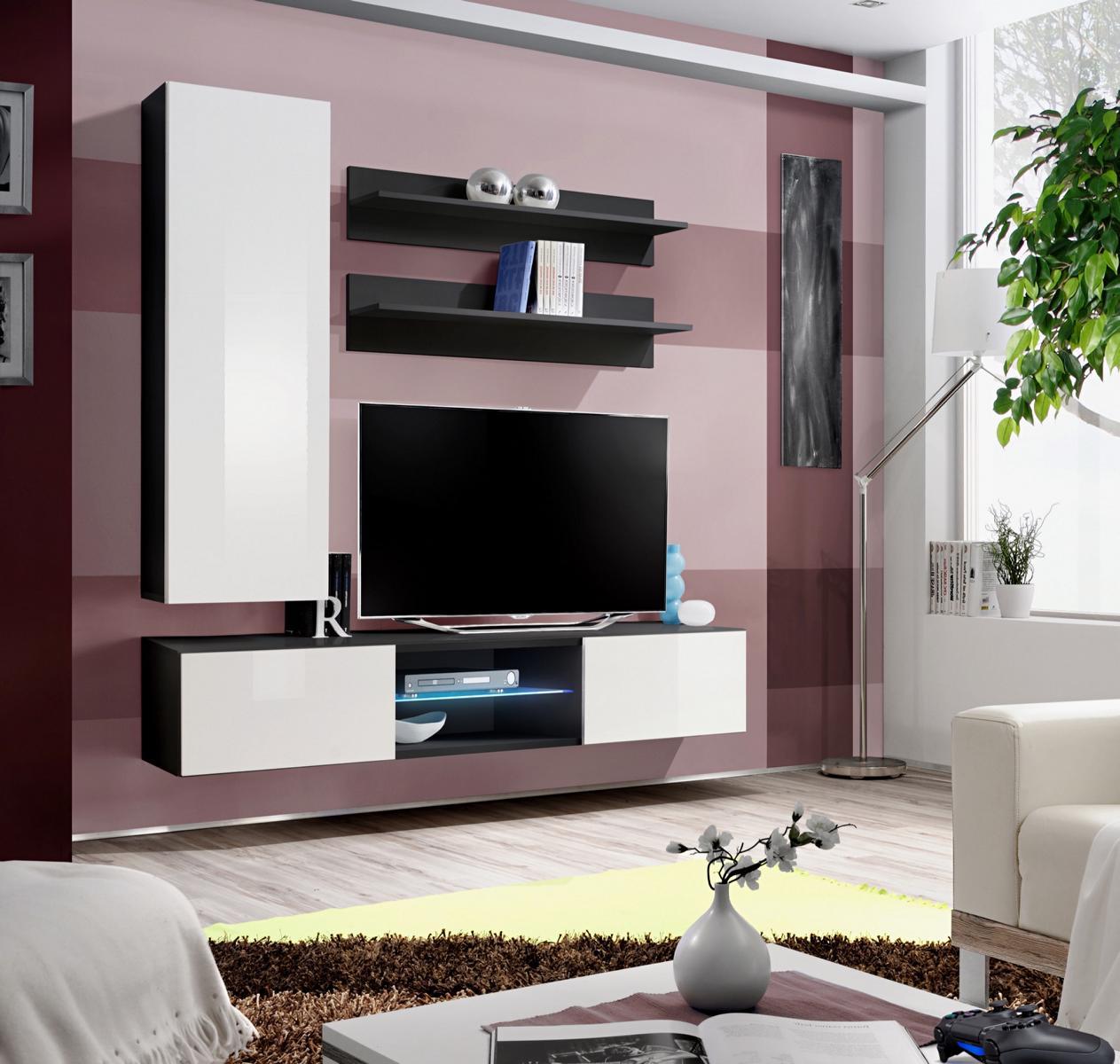 Wohnzimmermöbel Set 4tlg.Wohnwand Wandschrank Design Moderne Schrank Wand Regale