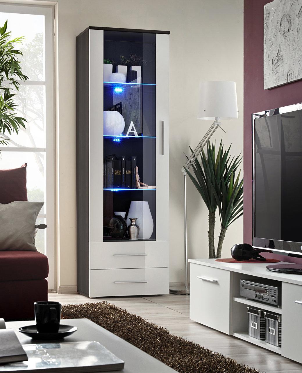 Glas Holz Schrank Vitrine Wohnzimmer Design Moderne Möbel Luxus Neu