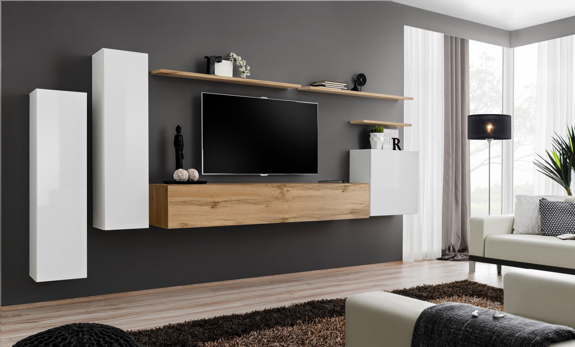 Designer Wohnwand Wandregal Set 7tlg Luxus Modern Wohnzimmermöbel