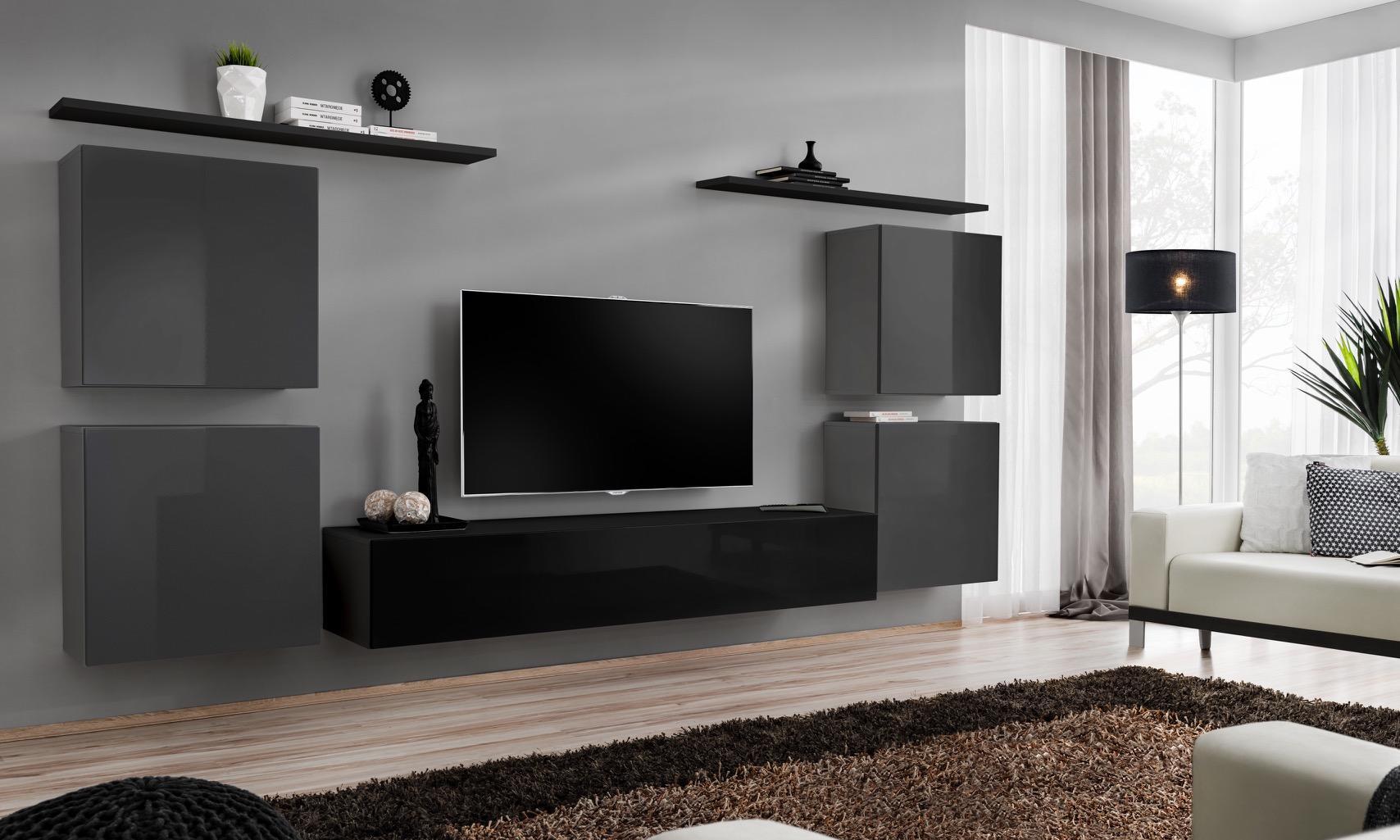 Garnitur 7tlg Wohnwand Luxus Wohnzimmer Set Holz Wandregal Möbel Einrichtung Neu