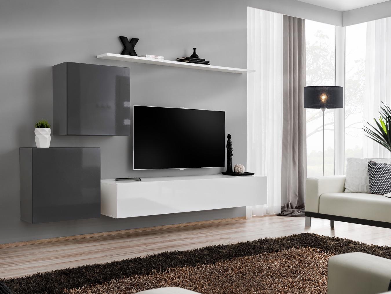 Wohnwand Wohnzimmer Set 4tlg Stil Modern Lowboard Wandregal Weiß Wandschrank