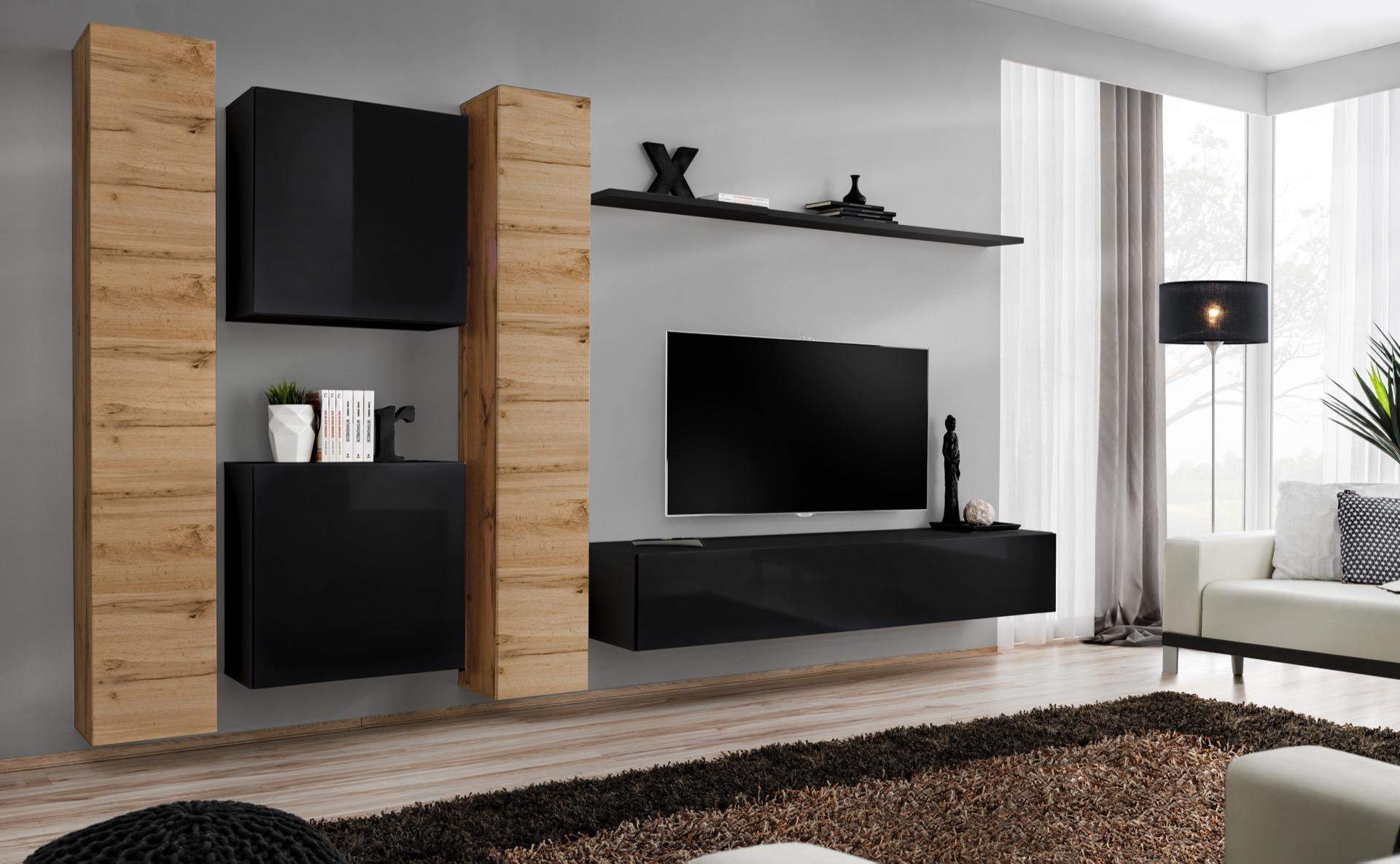 Wohnzimmerset 6tlg Wohnwand Holzmöbel Schrank Komplett Neu Wand Regal