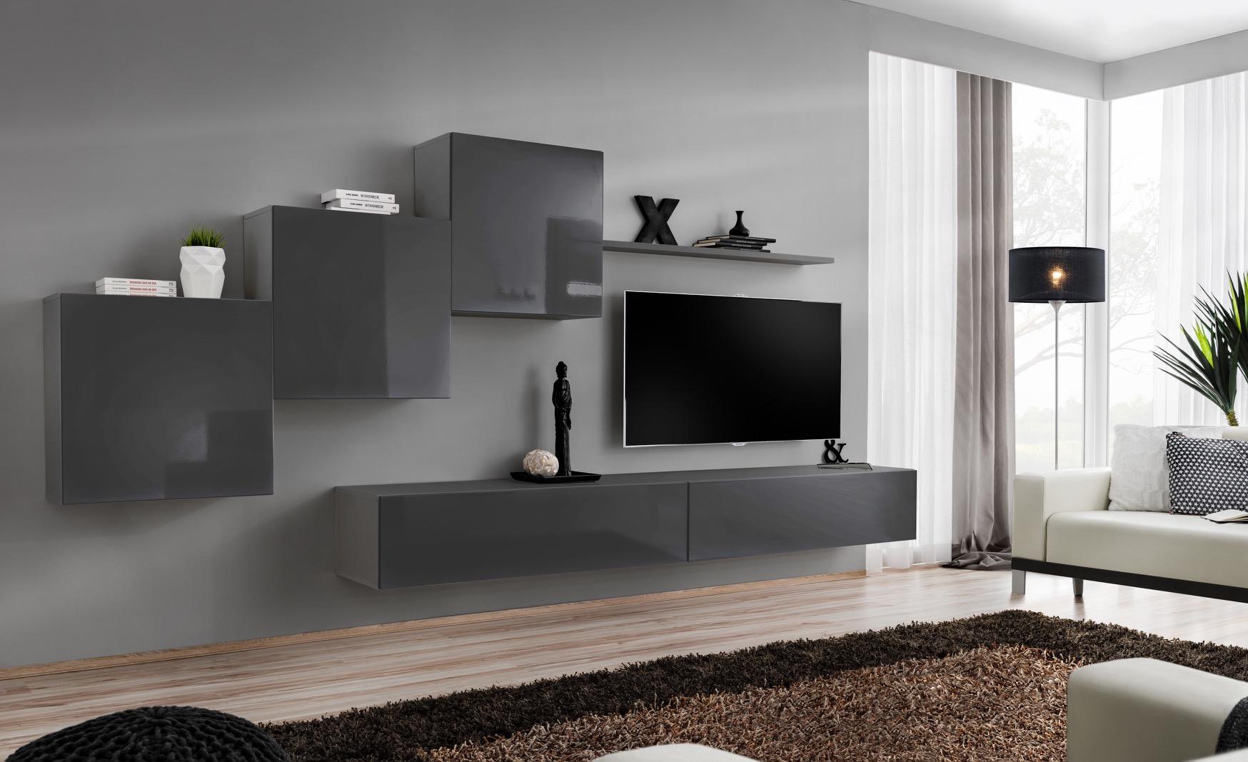 Wohnwand Wohnzimmer Set 6tlg Wandschrank Wandregal Garnitur Komplett Neu