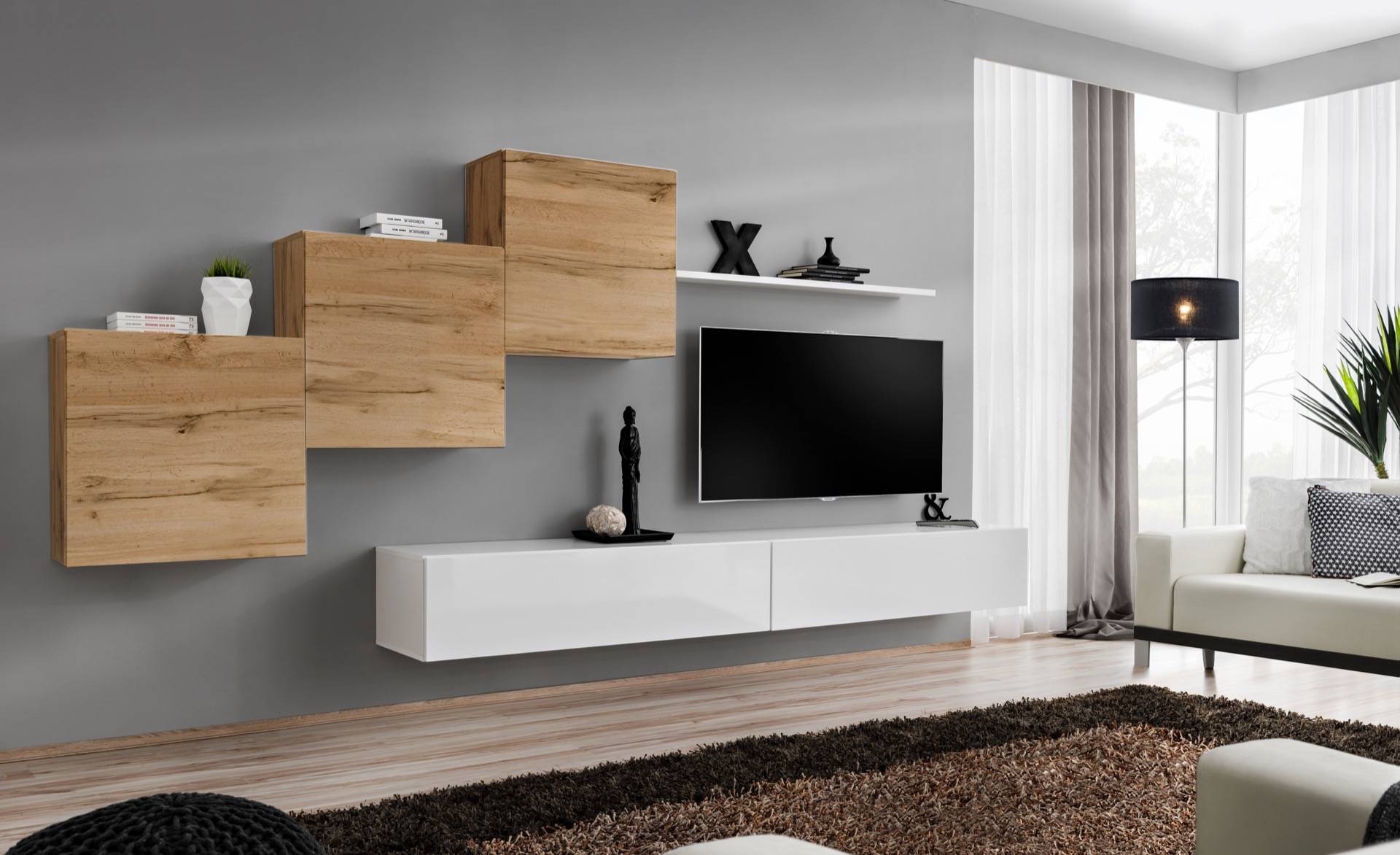 Luxus Set 6tlg Wohnwand Einrichtung Garnitur Wandregal Designer Wohnzimmermöbel