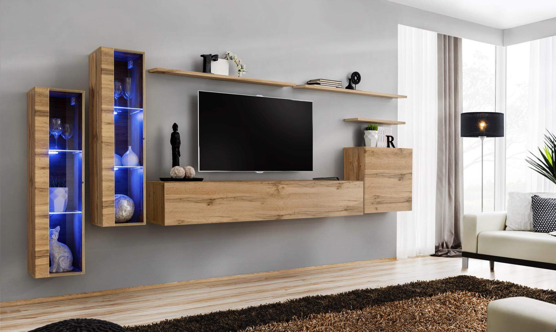 Wohnzimmermöbel Garnitur Set 7tlg Luxus Möbel Designer Wandschrank Wandregal