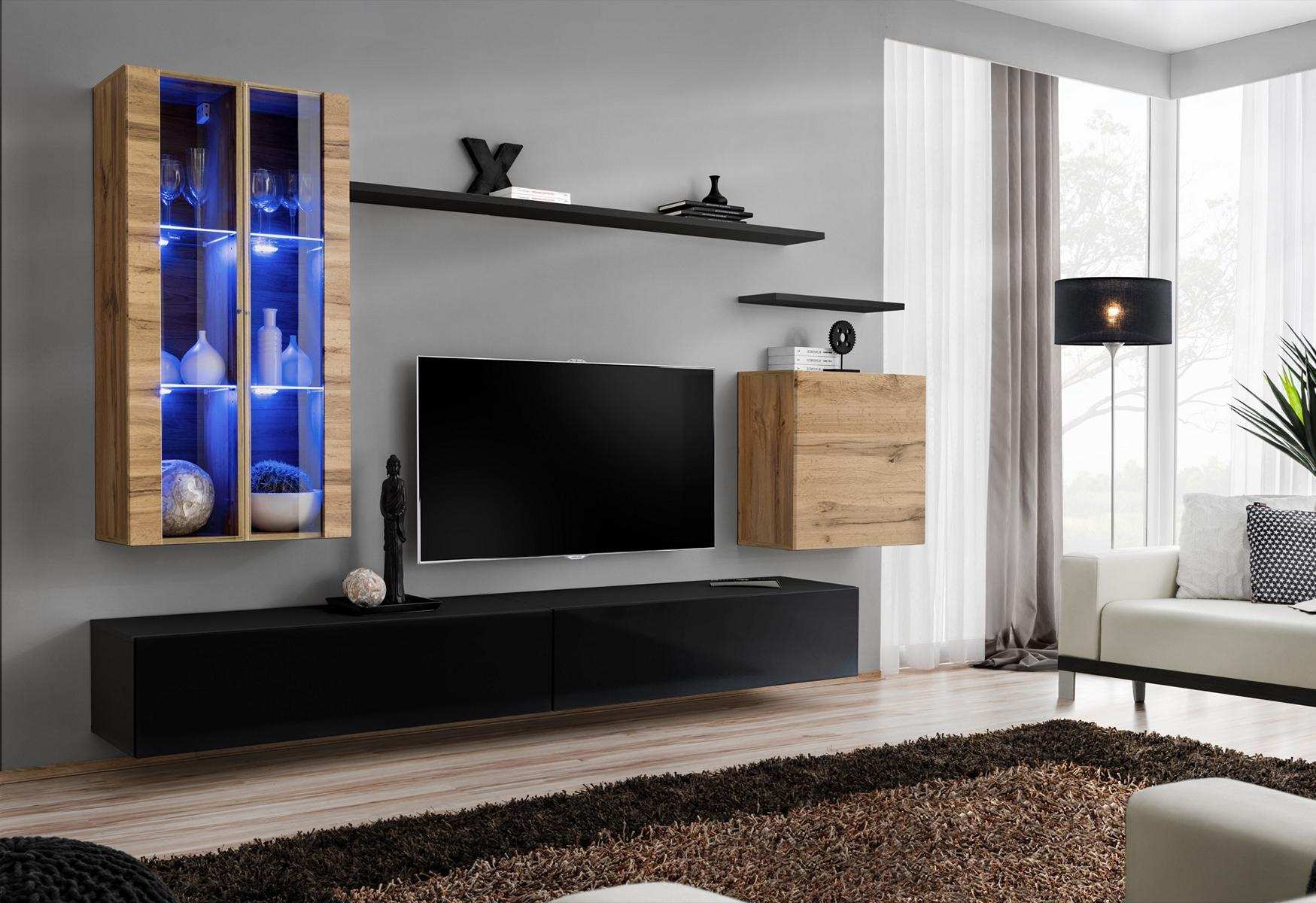 Wohnwand Holzmöbel Schwarz TV-Ständer Sideboard Wandschrank Holzmöbel Neu