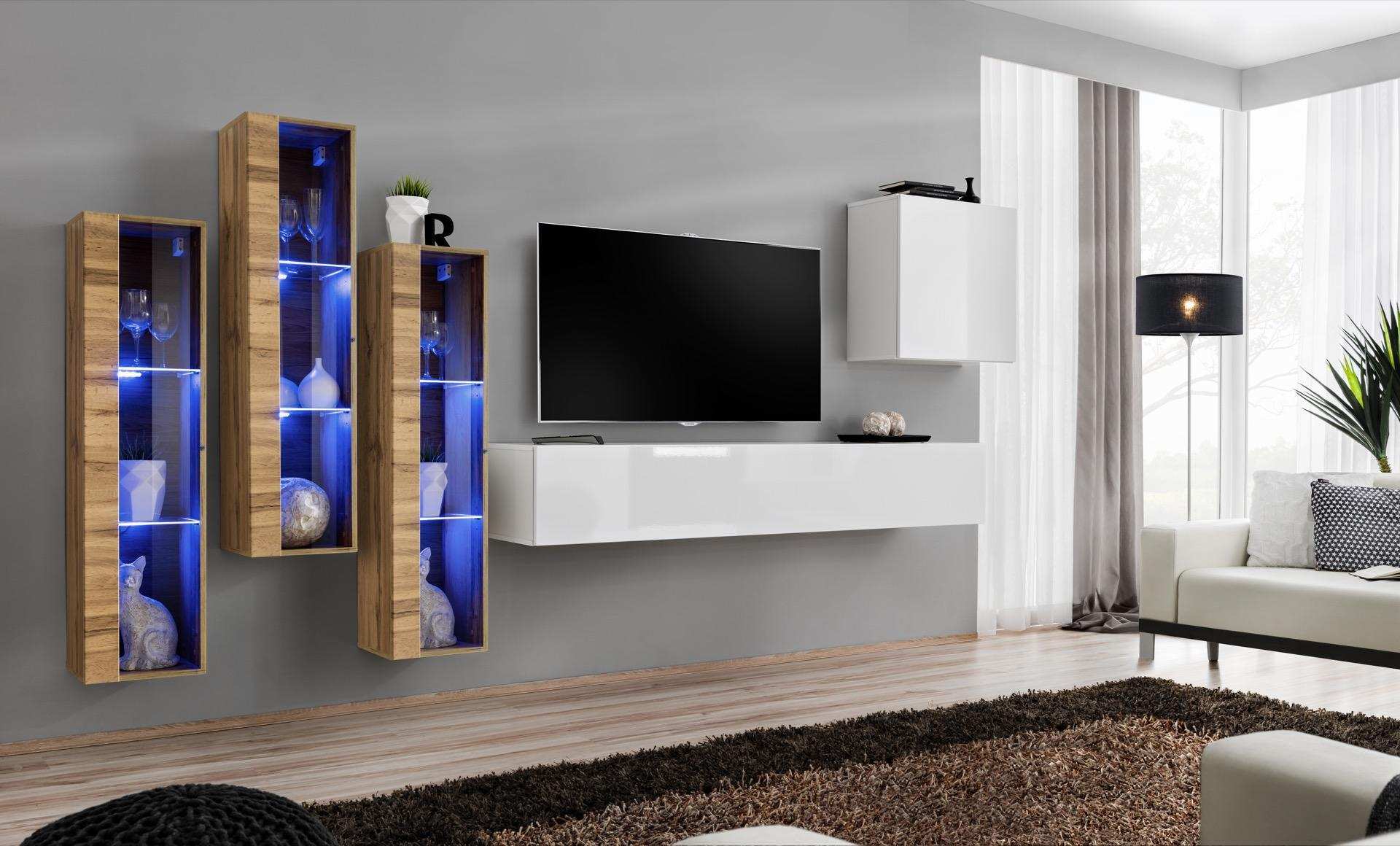 Komplett Set 5tlg Wohnzimmer Holz Einrichtung Modern Designer Garnitur Hochglanz